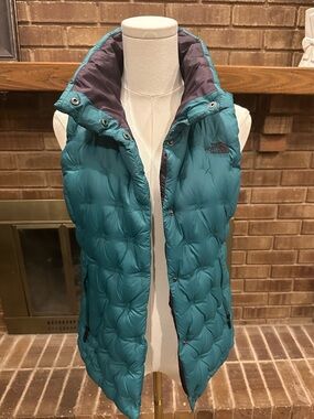 The North Face Holladown Crop Puffer Vest • Teal/Plum • Goose Down S Gorpcore